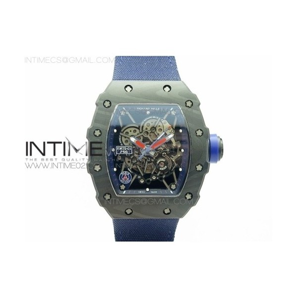 KV V2 리차드밀 RM035-01 카본 레드크라운 블루나일론스트랩 RM035-01 FORGED CARBON CASE V2 SKELETON DIAL BLUE CROWN ON BLUE NYLON STRAP MIYOTA8215