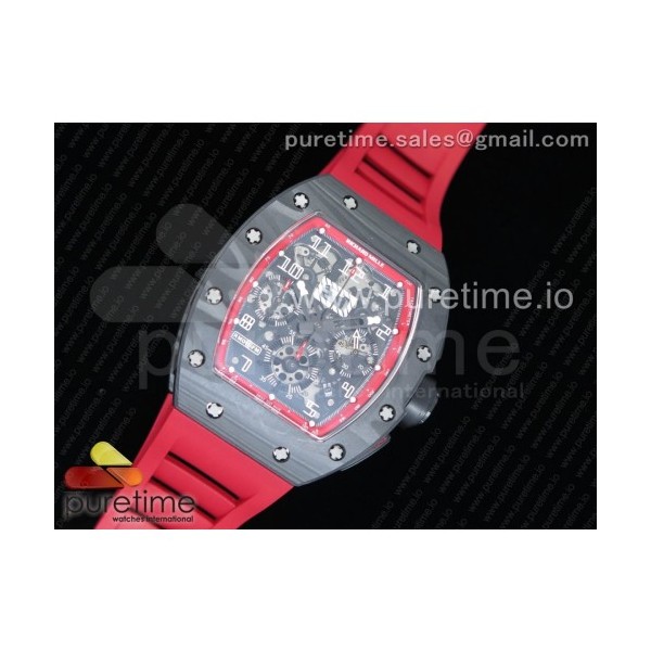 KV공장 리차드밀 RM011 NTPT 카본크로노 스켈레톤 레드이너베젤 레드러버스트랩 RM011 NTPT Carbon Chrono Crystal Skeleton Dial Red Inner Bezel on Red Rubber Strap A7750