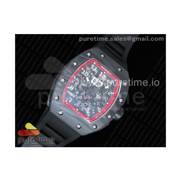 KV공장 리차드밀 RM011 NTPT 카본크로노 스켈레톤 레드이너베젤 블랙러버스트랩 RM011 NTPT Carbon Chrono Crystal Skeleton Dial Red Inner Bezel on Black Rubber Strap A7750