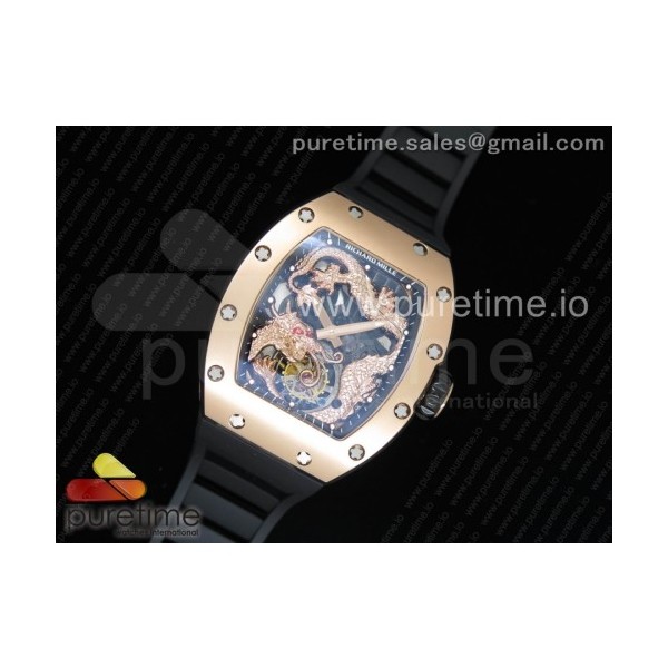 tw공장 리차드밀 RM057 투어빌론 로즈골드 드래곤다이얼 블랙러버스트랩 RM057 Tourbillon RG Dragon Dial on Black Rubber Strap