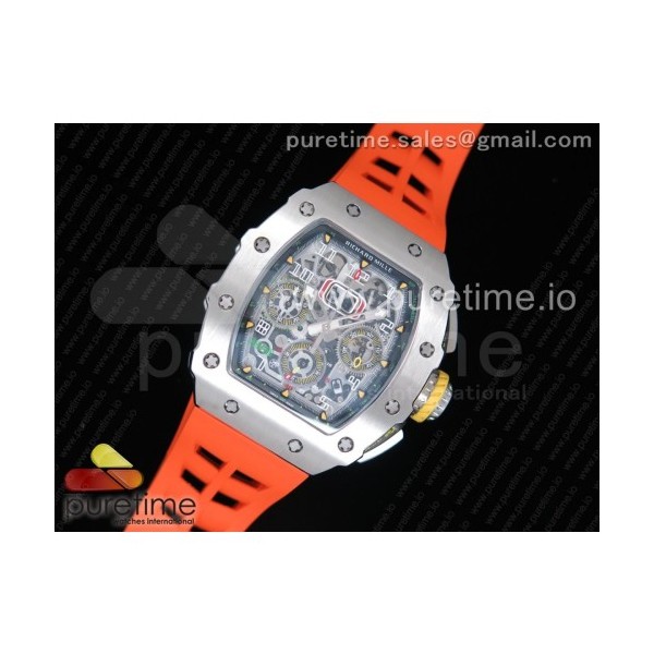 KV공장 리차드밀 RM11-03 스틸 크리스탈스켈레톤다이얼 오렌지레이싱러버스트랩 RM11-03 SS Crystal Skeleton Dial on Orange Racing Rubber Strap A7750