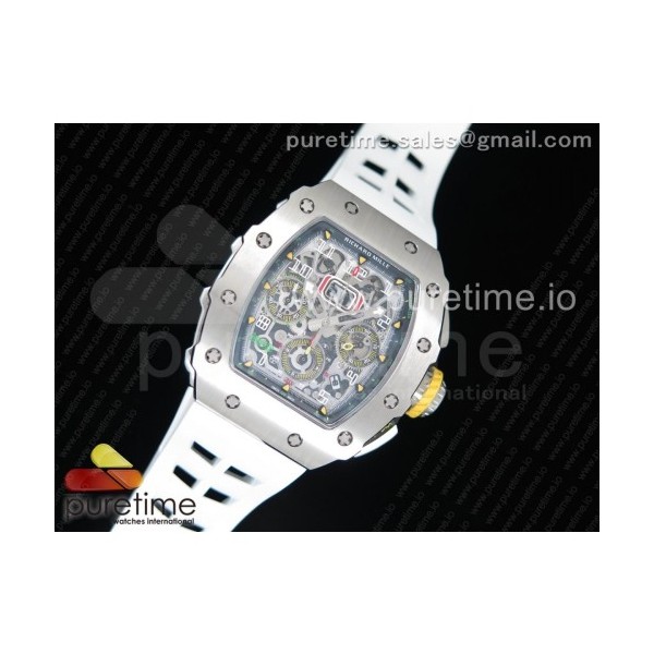 KV공장 리차드밀 RM11-03 스틸 크리스탈스켈레톤다이얼 화이트레이싱러버스트랩 RM11-03 SS Crystal Skeleton Dial on White Racing Rubber Strap A7750