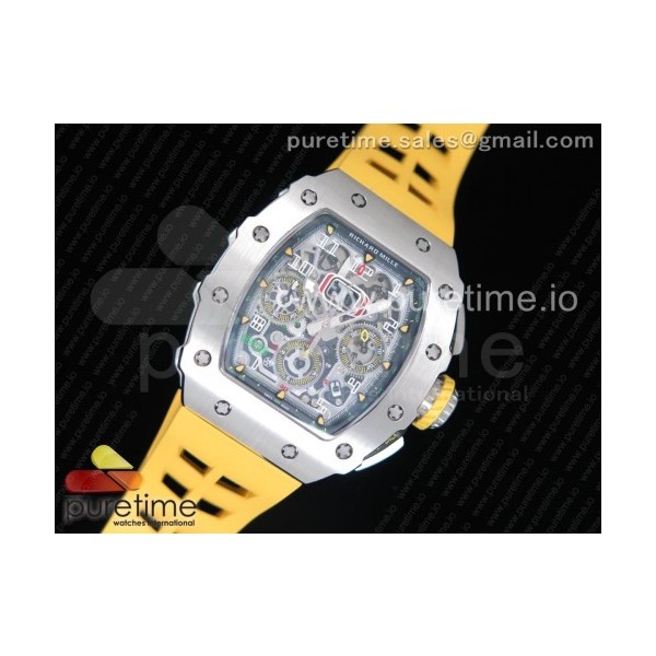 KV공장 리차드밀 RM11-03 스틸 크리스탈스켈레톤다이얼 옐로우레이싱러버스트랩 RM11-03 SS Crystal Skeleton Dial on Yellow Racing Rubber Strap A7750