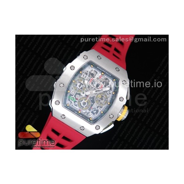 KV공장 리차드밀 RM11-03 스틸 크리스탈스켈레톤다이얼 레드레이싱러버스트랩 RM11-03 SS Crystal Skeleton Dial on Red Racing Rubber Strap A7750