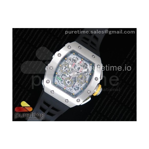 KV공장 리차드밀 RM11-03 스틸 크리스탈스켈레톤다이얼 블랙레이싱러버스트랩 RM11-03 SS Crystal Skeleton Dial on Black Racing Rubber Strap A7750