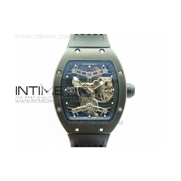 EUR공장 리차드밀 RM027 티타늄DLC코팅 리얼투어빌론 러버스트랩 RM027 TITANIUM DLC REAL TOURBILLON SKELETON SKULL DIAL ON BLACK RUBBER STRAP