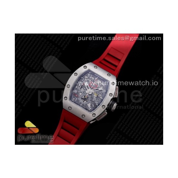 KV공장 V3 RM011 크리스탈다이얼 러버 RM011 SS Chrono KVF 1:1 Best Edition Crystal Dial Black on Red Rubber Strap A7750 V3