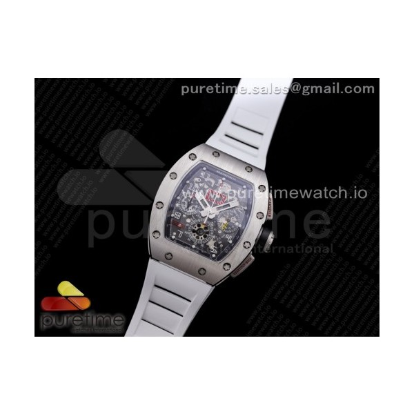 KV공장 V3 RM011 크리스탈다이얼 러버 RM011 SS Chrono KVF 1:1 Best Edition Crystal Dial Black on White Rubber Strap A7750 V3