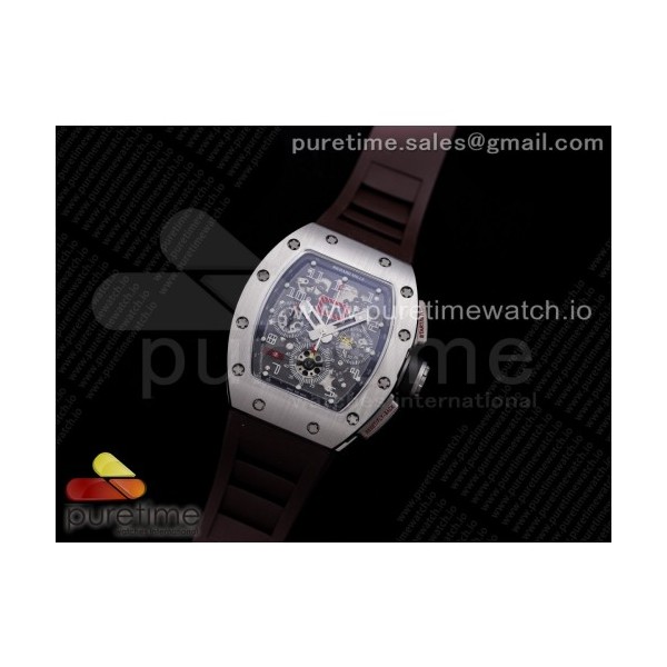 KV공장 V3 RM011 크리스탈다이얼 러버 RM011 SS Chrono KVF 1:1 Best Edition Crystal Dial Black on Brown Rubber Strap A7750 V3