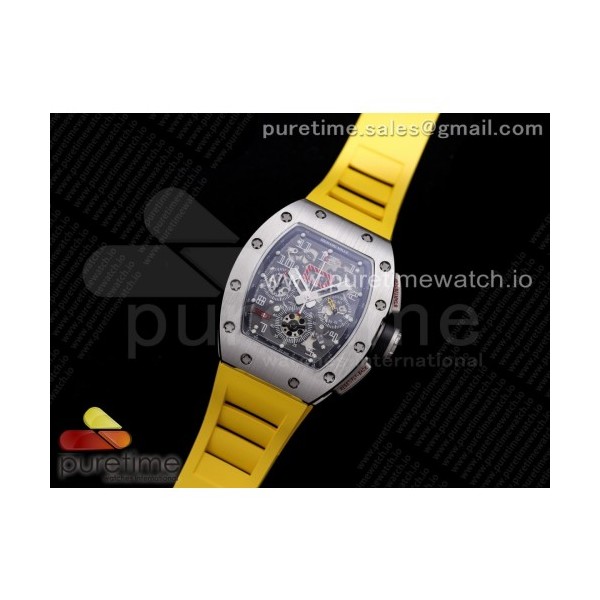 KV공장 V3 RM011 크리스탈다이얼 러버 RM011 SS Chrono KVF 1:1 Best Edition Crystal Dial Black on Yellow Rubber Strap A7750 V3