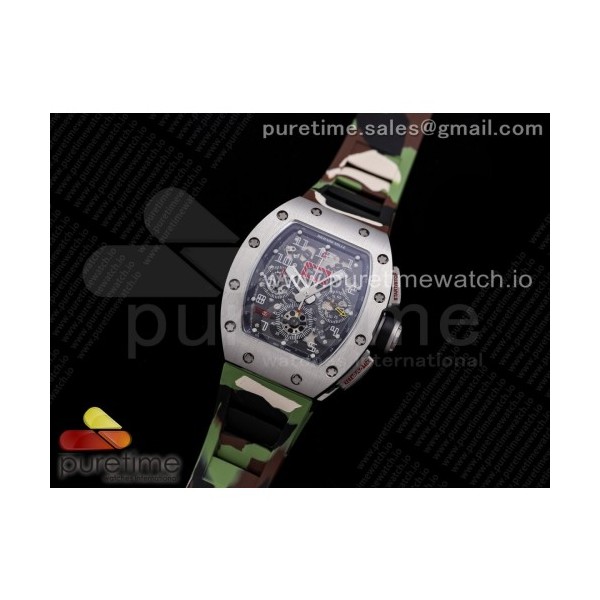 KV공장 V3 RM011 크리스탈다이얼 러버 RM011 SS Chrono KVF 1:1 Best Edition Crystal Dial Black on Green Camo Rubber Strap A7750 V3