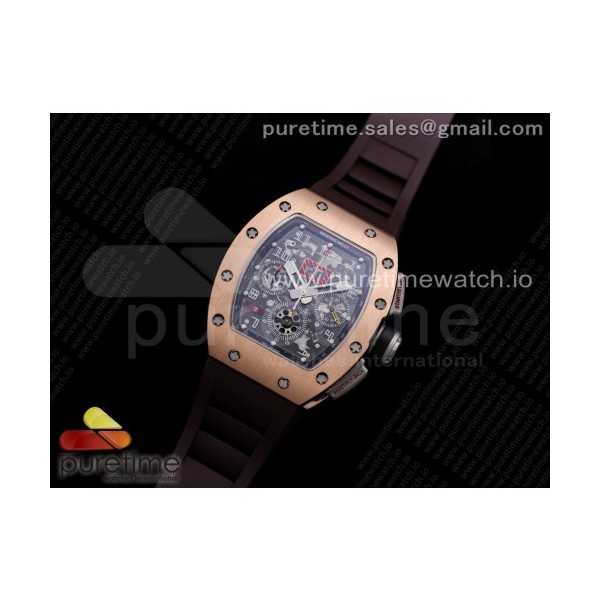 KV공장 V3 RM011 로골 크리스탈다이얼 러버 RM011 RG Chrono KVF 1:1 Best Edition Crystal Dial Black on Brown Rubber Strap A7750 V3