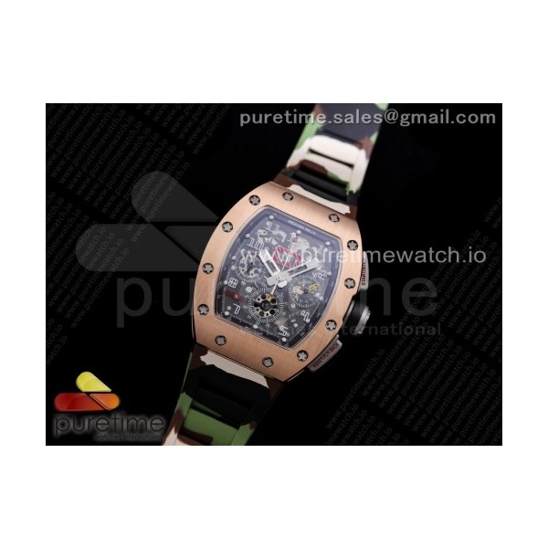 KV공장 V3 RM011 로골 크리스탈다이얼 러버 RM011 RG Chrono KVF 1:1 Best Edition Crystal Dial Black on Green Camo Rubber Strap A7750 V3