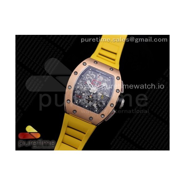 KV공장 V3 RM011 로골 크리스탈다이얼 러버 RM011 RG Chrono KVF 1:1 Best Edition Crystal Dial Black on Yellow Rubber Strap A7750 V3