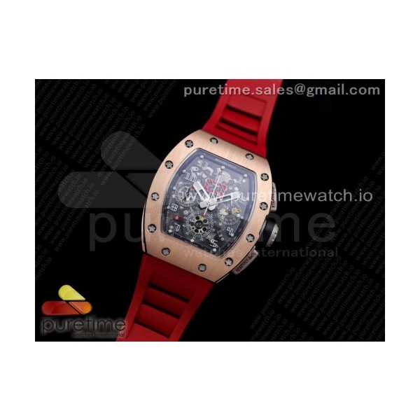 KV공장 V3 RM011 로골 크리스탈다이얼 러버 RM011 RG Chrono KVF 1:1 Best Edition Crystal Dial Black on Red Rubber Strap A7750 V3