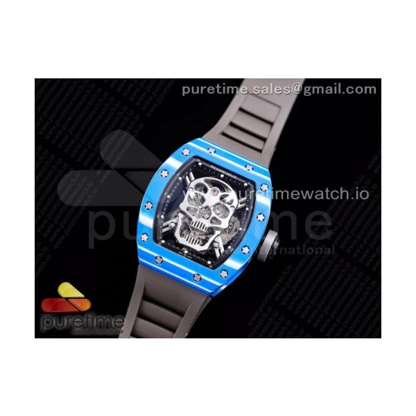 JB공장 RM052-01 뚜르비용 PVD 스켈레톤다이얼 러버 RM052-01 Tourbillon PVD Blue Bezel JBF Best Edition Skeleton Dial on Gray Rubber Strap