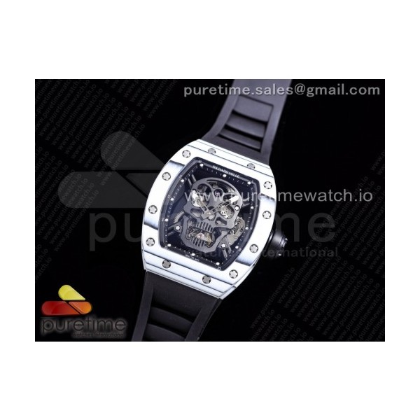 JB공장 RM052-01 뚜르비용 PVD 스켈레톤다이얼 러버 RM052-01 Tourbillon PVD White Bezel JBF Best Edition Skeleton Dial on Black Rubber Strap