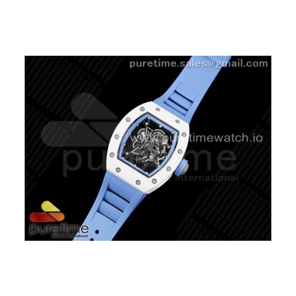 KV공장 V3 RM055 세라믹 스켈레톤다이얼 러버 RM055 White Ceramic KVF Best Edition Skeleton Dial Blue on Blue Rubber Strap MIYOTA8215 V3