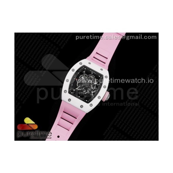 KV공장 V3 RM055 세라믹 스켈레톤다이얼 러버 RM055 White Ceramic KVF Best Edition Skeleton Dial Black on Pink Rubber Strap MIYOTA8215 V3