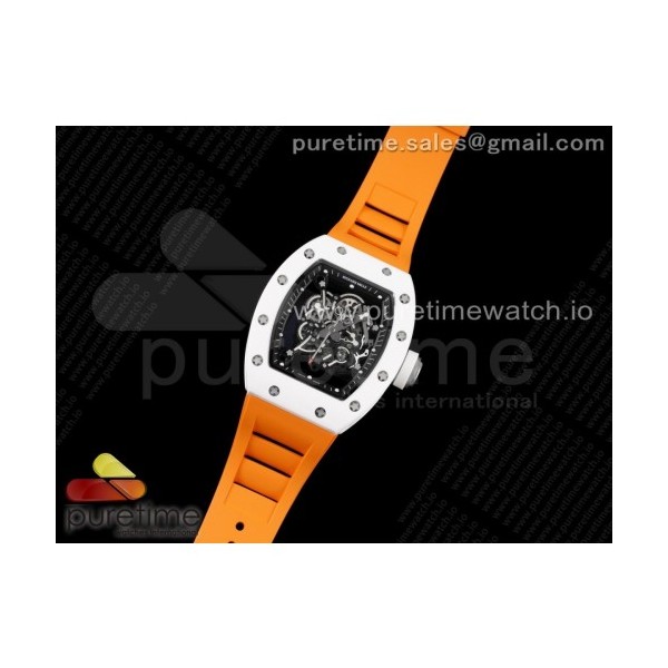 KV공장 V3 RM055 세라믹 스켈레톤다이얼 러버 RM055 White Ceramic KVF Best Edition Skeleton Dial Black on Orange Rubber Strap MIYOTA8215 V3