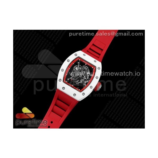 KV공장 V3 RM055 세라믹 스켈레톤다이얼 러버 RM055 White Ceramic KVF Best Edition Skeleton Dial Red on Red Rubber Strap MIYOTA8215 V3