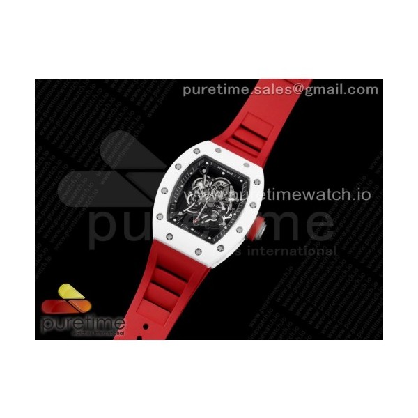 KV공장 V3 RM055 세라믹 스켈레톤다이얼 러버 RM055 White Ceramic KVF Best Edition Skeleton Dial Black on Red Rubber Strap MIYOTA8215 V3