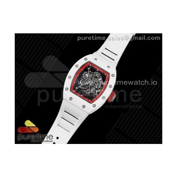 KV공장 V3 RM055 세라믹 스켈레톤다이얼 러버 RM055 White Ceramic KVF Best Edition Skeleton Dial Red on White Rubber Strap MIYOTA8215 V3