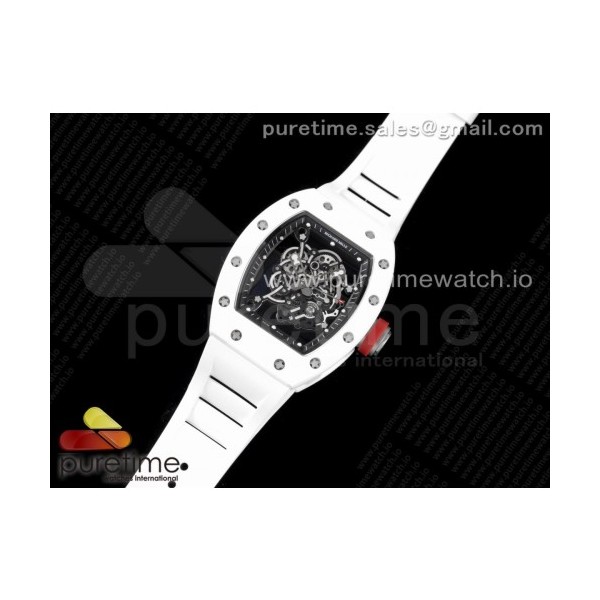 KV공장 V3 RM055 세라믹 스켈레톤다이얼 러버 RM055 White Ceramic KVF Best Edition Skeleton Dial Black on White Rubber Strap MIYOTA8215 V3