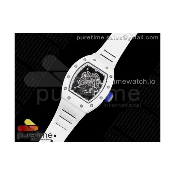 KV공장 V3 RM055 세라믹 스켈레톤다이얼 러버 RM055 White Ceramic KVF Best Edition Skeleton Dial White Blue on White Rubber Strap MIYOTA8215 V3