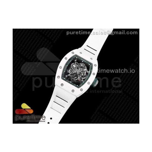 KV공장 V3 RM055 세라믹 스켈레톤다이얼 러버 RM055 White Ceramic KVF Best Edition Skeleton Dial Green on White Rubber Strap MIYOTA8215 V3