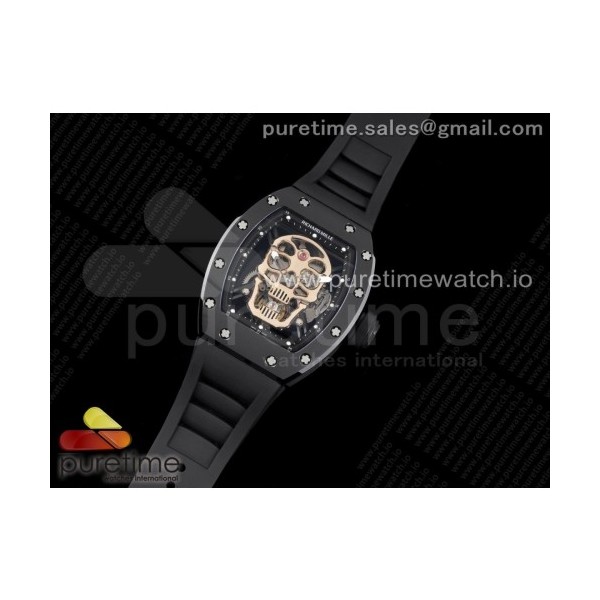 JB공장 RM052 세라믹 뚜르비용 러버 블랙버클 RM052 Skull Sandblasted Black Ceramic Real Tourbillon JBF 1:1 Best Edition RG Skull Dial on Black Rubber Strap