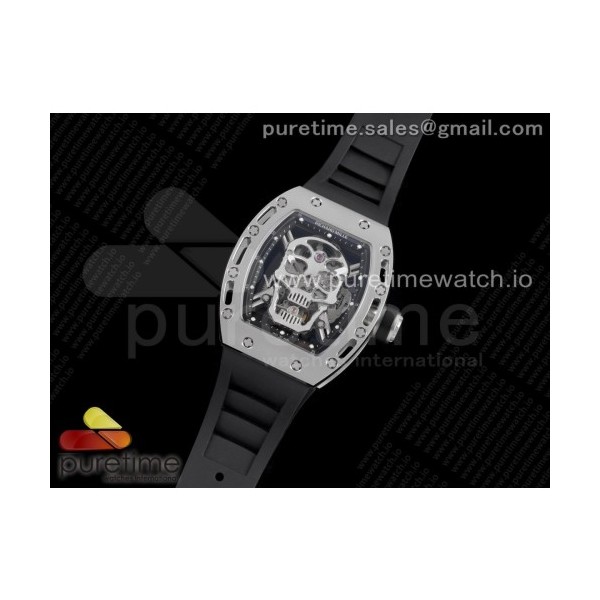 JB공장 RM052 티타늄 뚜르비용 러버 RM052 Skull Titanium Real Tourbillon JBF 1:1 Best Edition Skull Dial on Black Rubber Strap