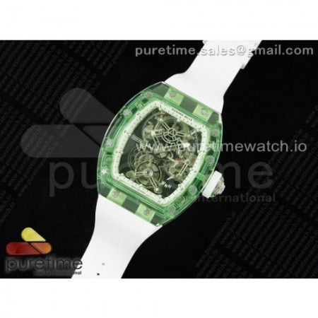 RM공장 리차드밀 RM56-01 뚜르비옹 그린 투명 글래스케이스 러버스트랩 RM56-01 Green Transparent Tourbillon RMF Best Edition Skeleton Dial on White Rubber Strap